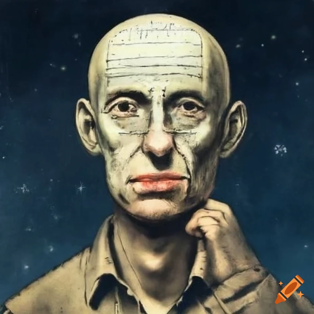 Esoteric surreal portrait studying the quadrivium arts in a graphic ...