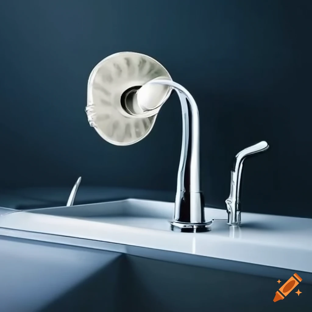 Vintage gramophone-shaped faucet in a kitchen sink