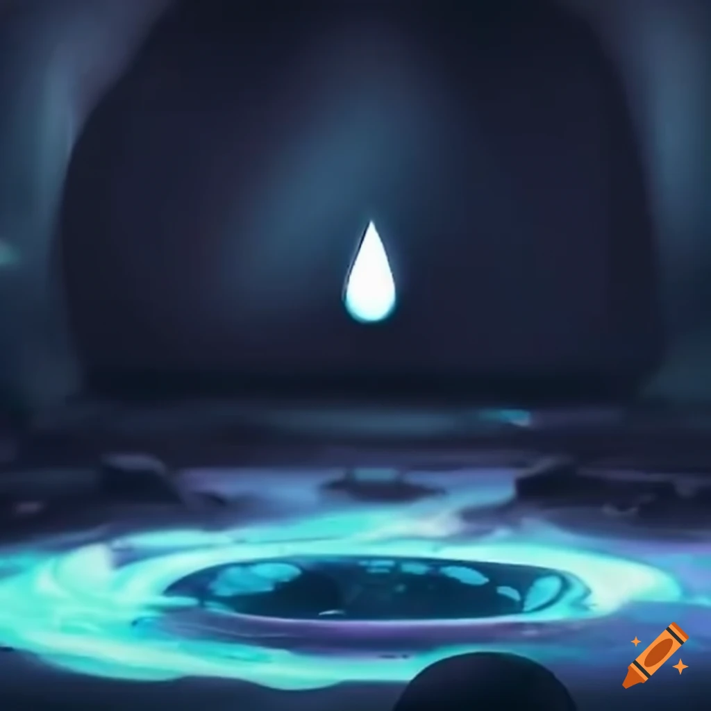 Dynamic white liquid drop with Pokémon in a black room