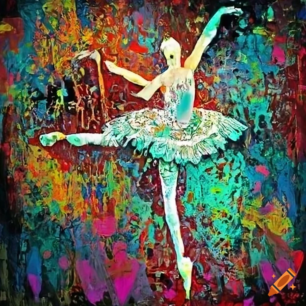 Colorful ballerina festival painting with abstract brushstrokes in copper and white