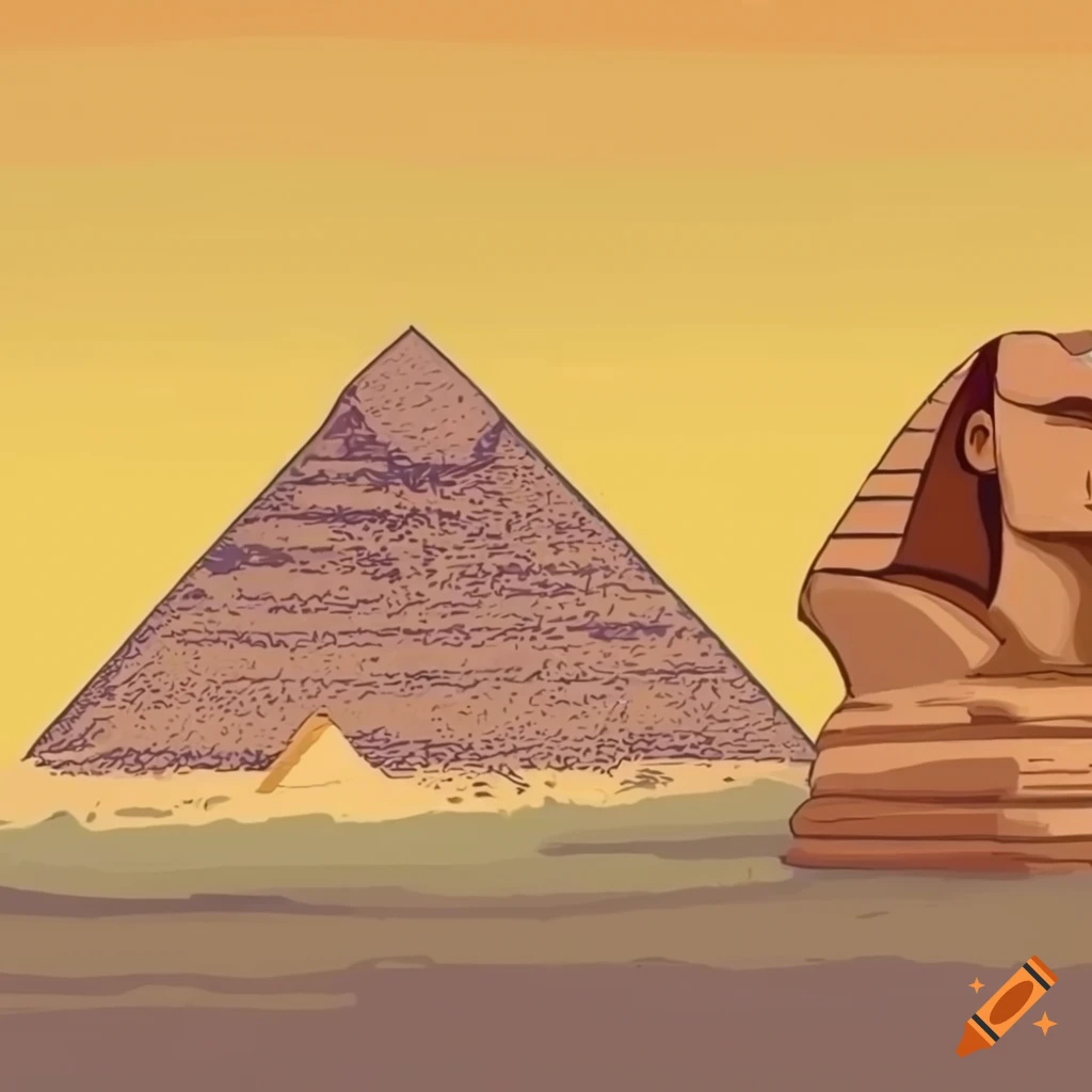 Cityscape of the Giza Plateau with Pyramids and Sphinx in Simpson's cartoon style