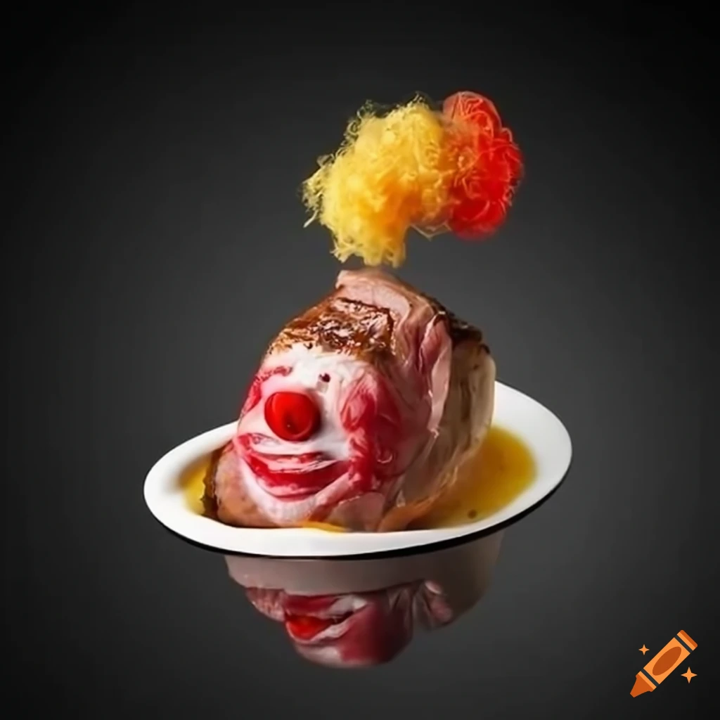 Gourmet steak with clown-themed garnishes