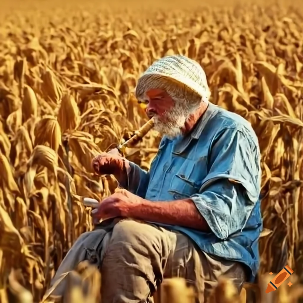Farmer Bob resting with a cigarette in his cornfield