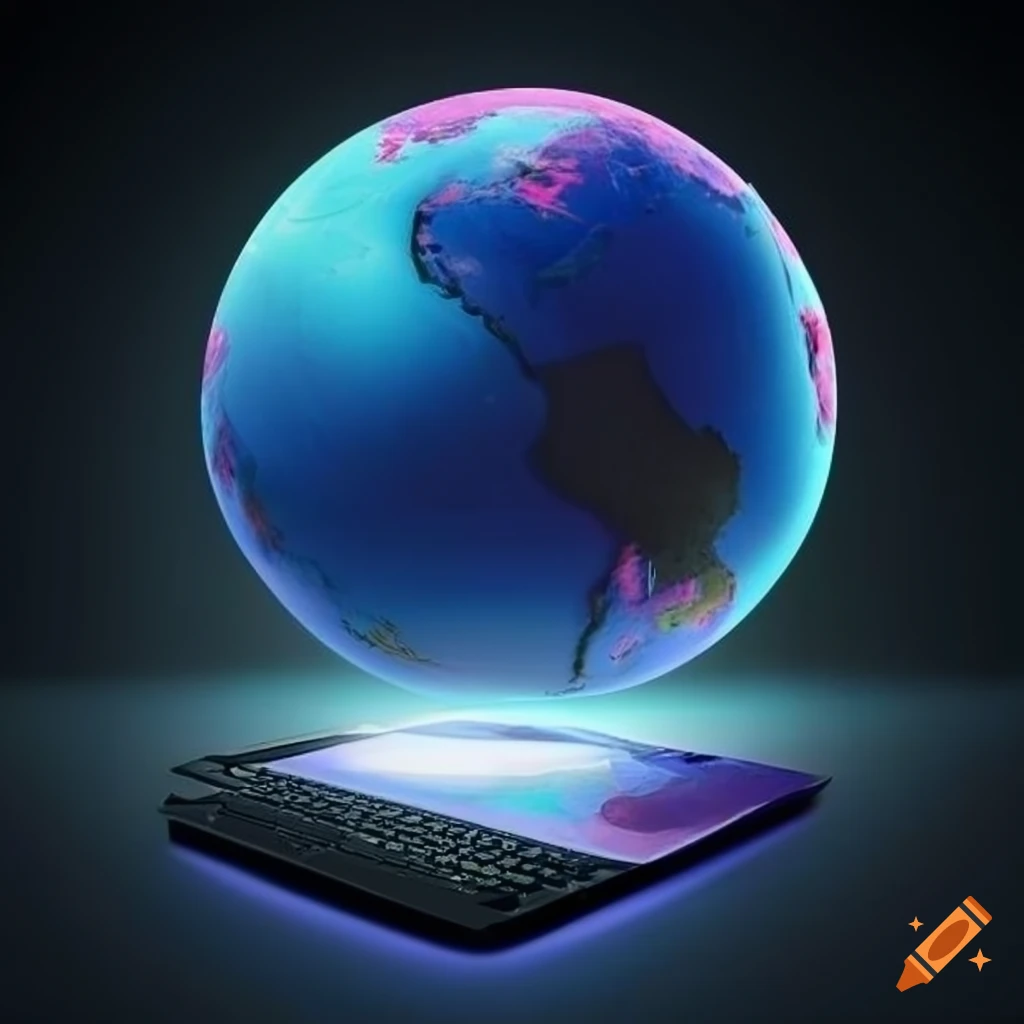 Digital globe with mapped data on an artist's laptop