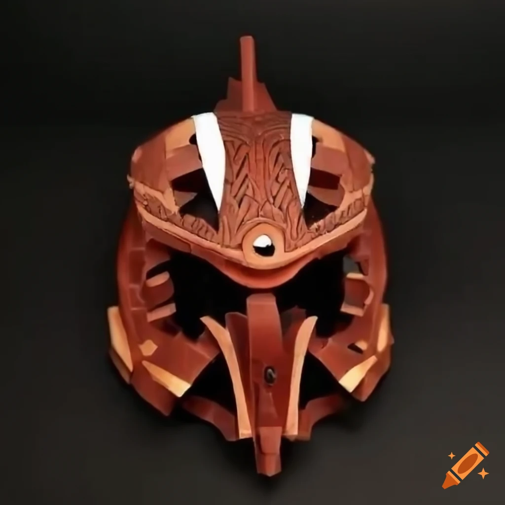 Industrial ritual sports helmet with Japanese Polynesian mask inspired by Bionicle and Evangelion