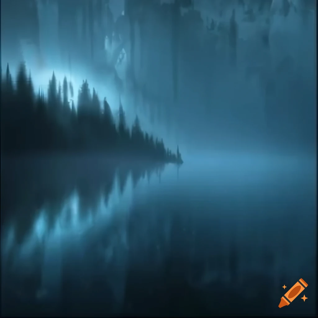 Mountain lake with god rays shining in the background