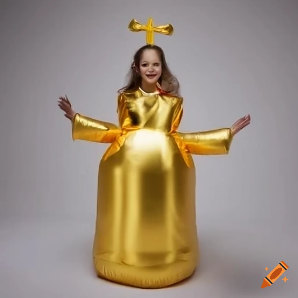 Inflatable golden church bell costume for kids on Craiyon