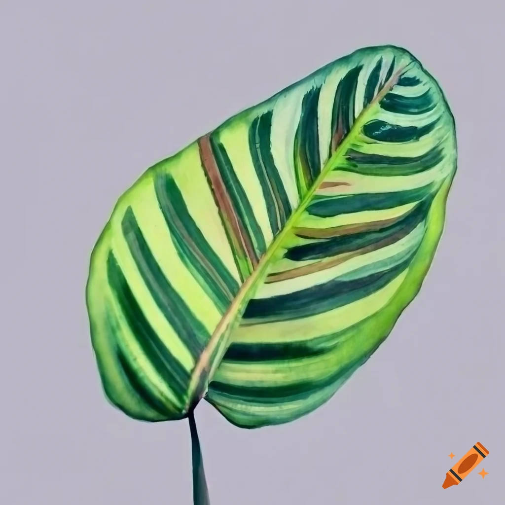 Watercolor painting of a Calathea leaf