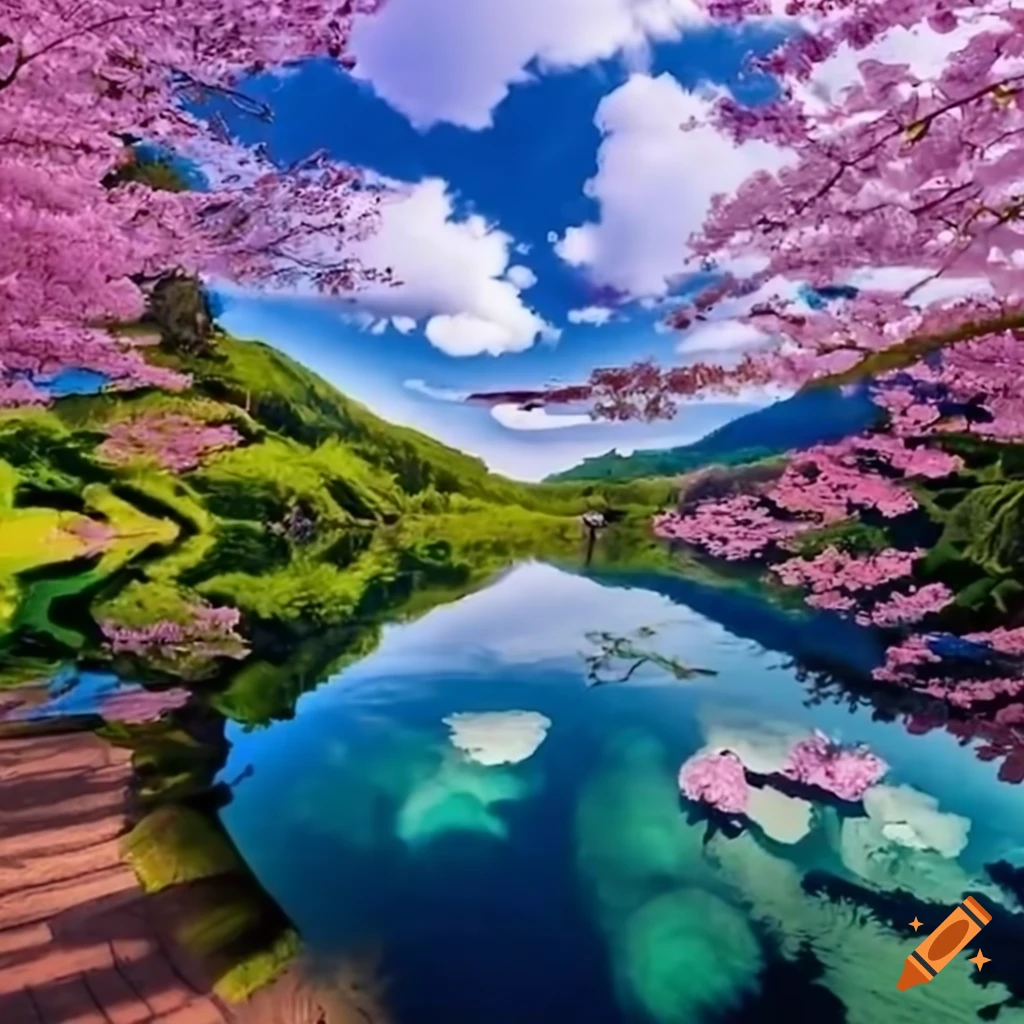 Japanese Cherry Trees by Saltwater Mountain Lake
