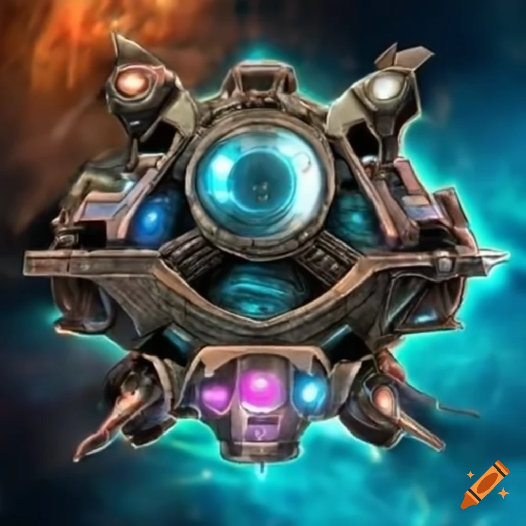 Intricately detailed metallic spaceship with insectoid elements in Yu-Gi-Oh universe