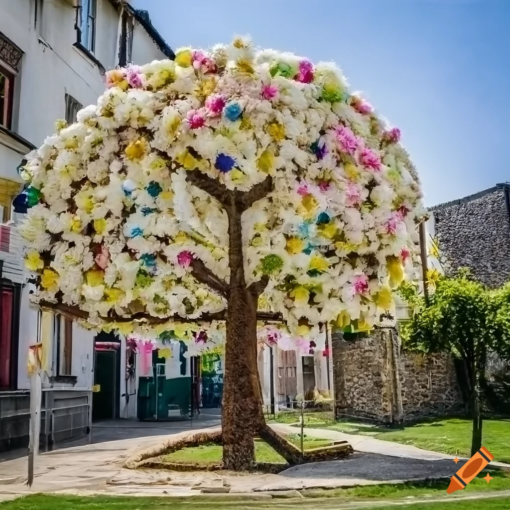 Spring tree made of wool in an alley