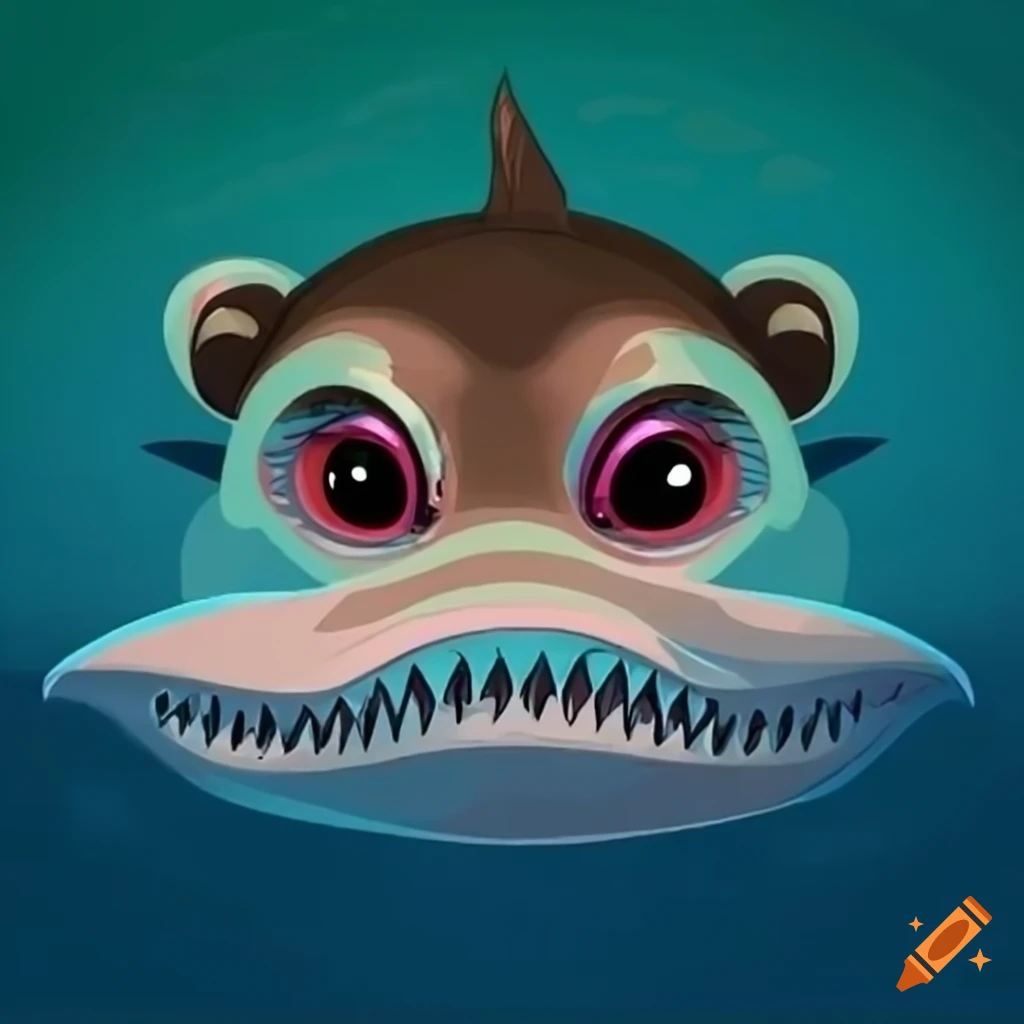 Cartoon otter and shark with colorful environment