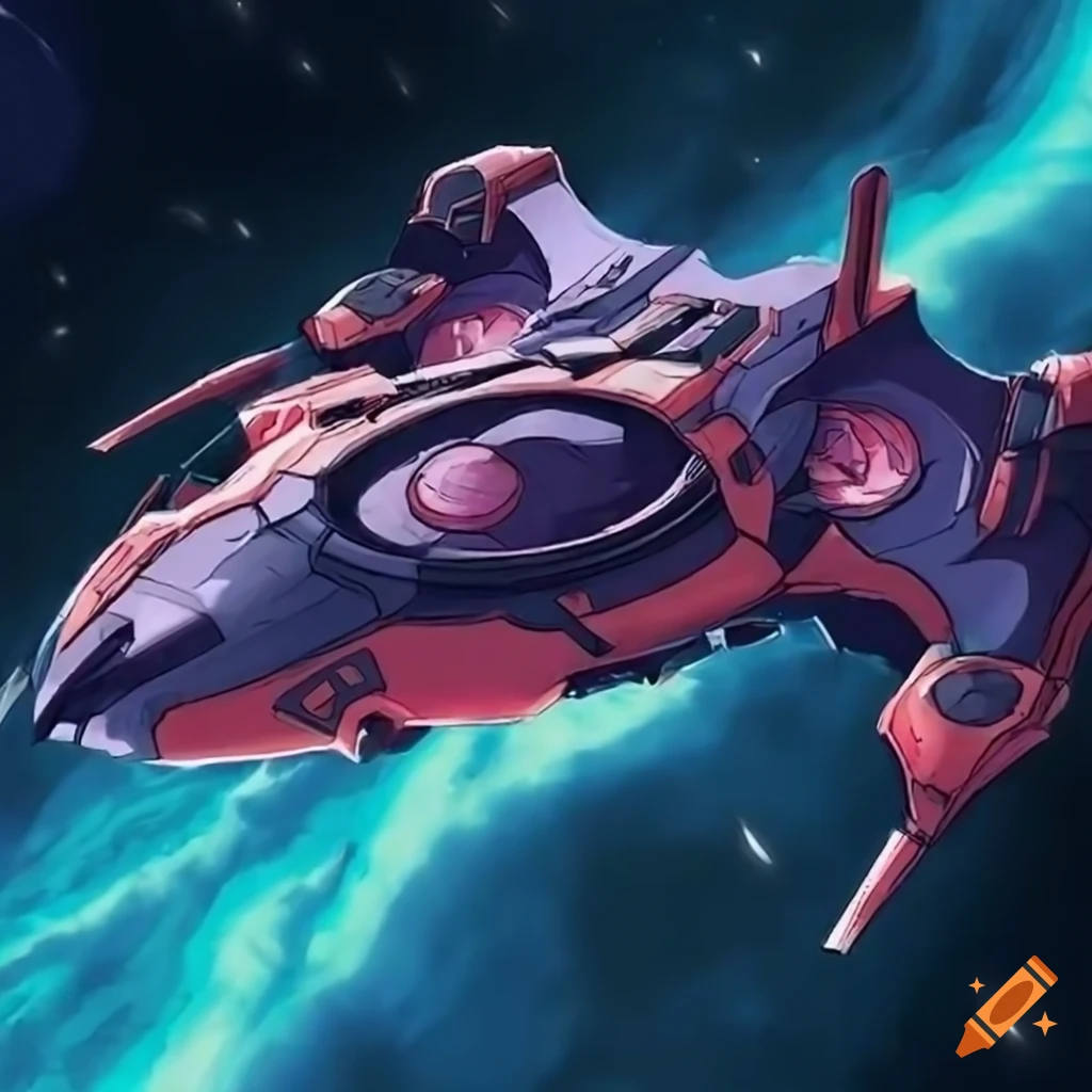 Stunning sci-fi spaceship inspired by RaidRaptor from Yu-Gi-Oh, in classic anime style