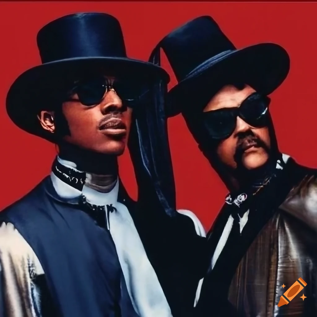 Two individuals resembling the Blues Brothers on The Face magazine cover from 1990