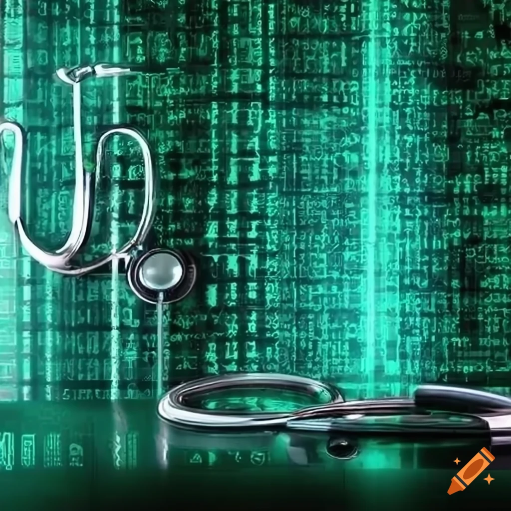 Matrix digital medical setup with lock covering foreground