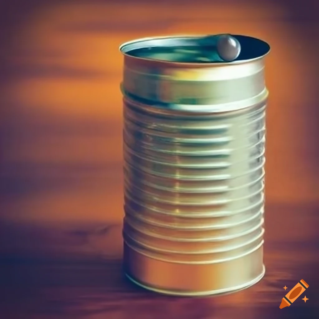 Tin can on cluttered kitchen bench