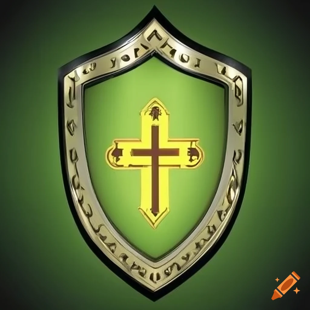 Green shield with yellow cross design on Craiyon
