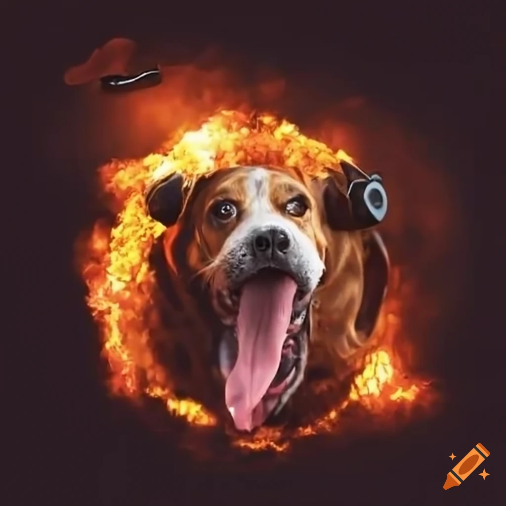 Happy dog shooting bazooka at the sun with a huge explosion