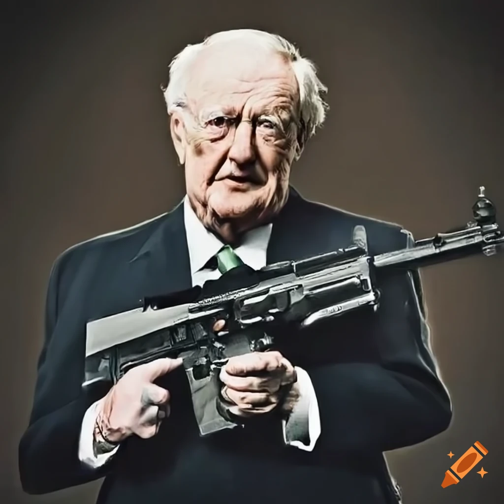 President of Ireland Michael D. Higgins with a gun