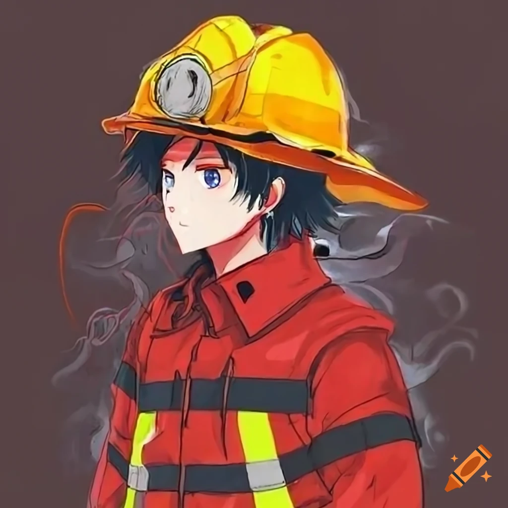 Brave firefighter in red and yellow uniform on Craiyon