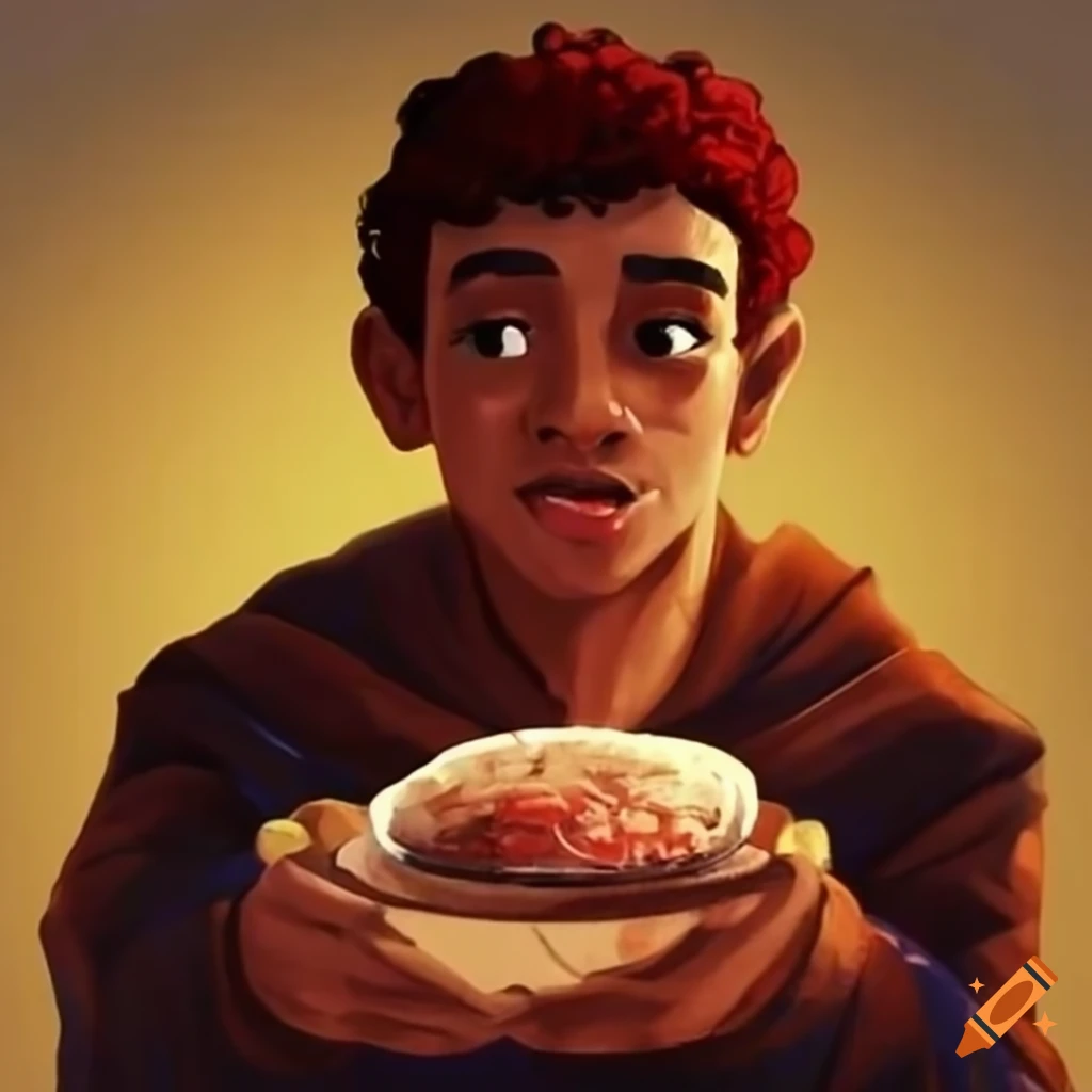 Ali welcoming Ahmed into his home, offering food and new clothes