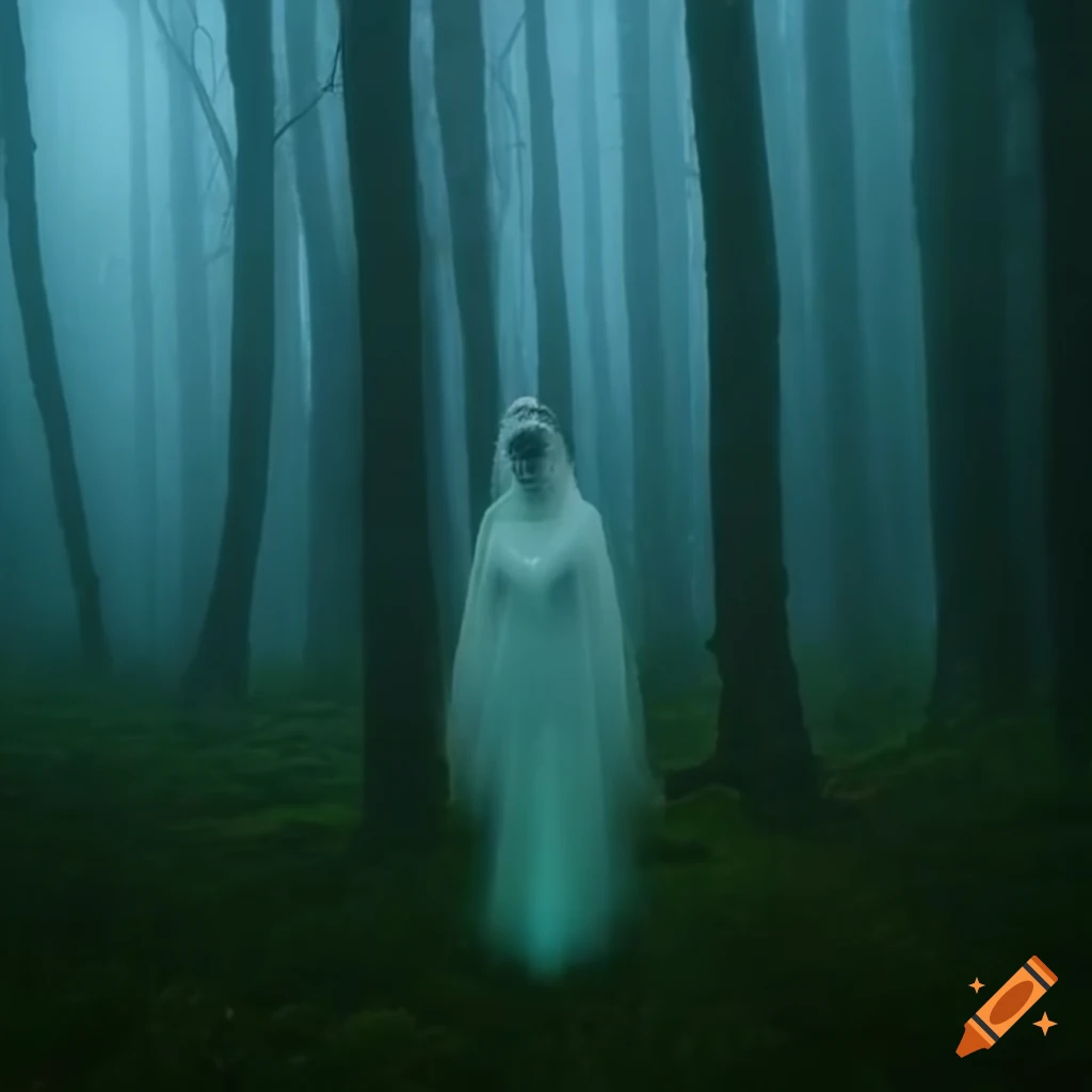 Ethereal spirit glowing in a mystical foggy forest