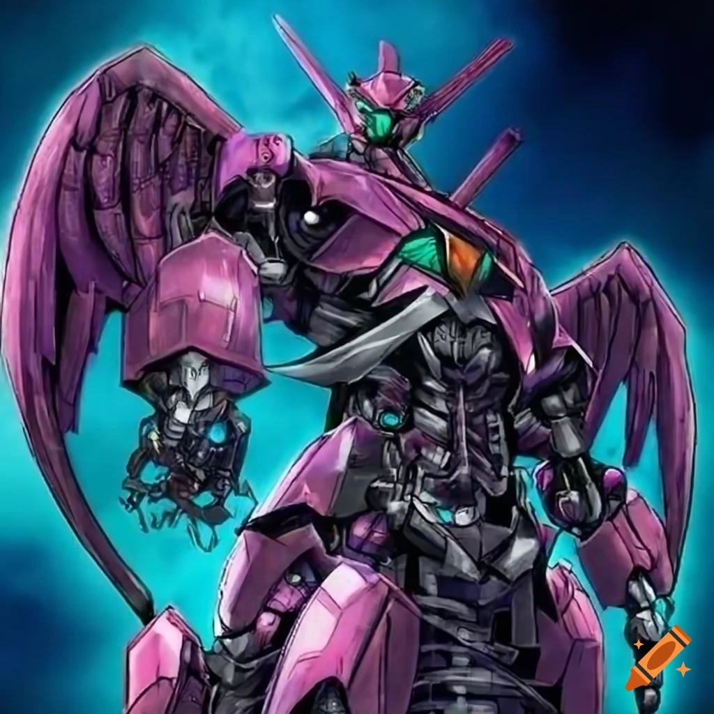 Giant robot with mechanical wings in YUGIOH art
