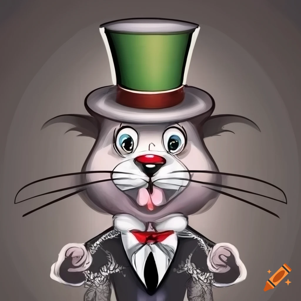 Rabbit in tuxedo and top hat in Mad Hatter style