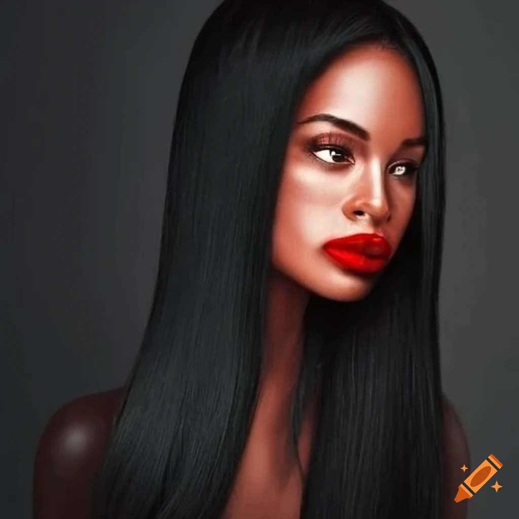 Black woman with long straight black hair and red lipstick on Craiyon