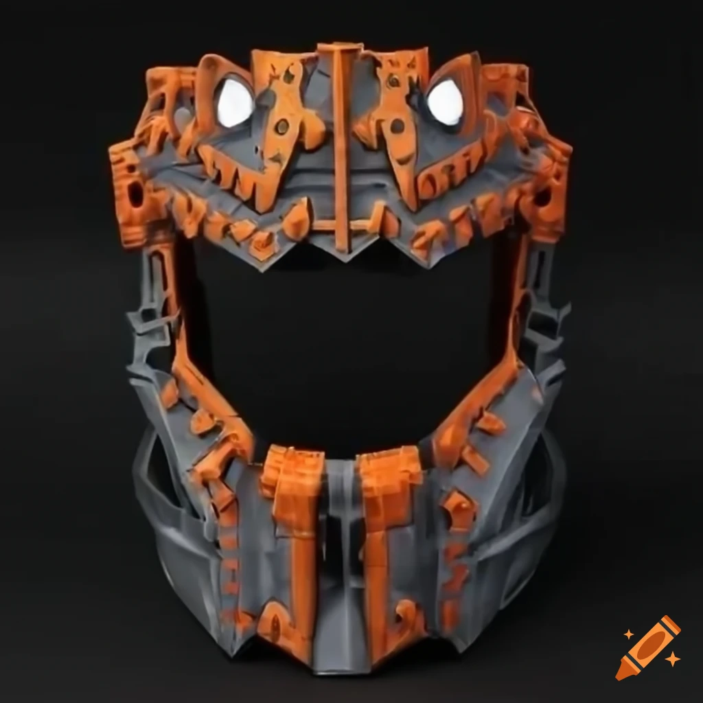Industrial ritual sports helmet with Japanese Polynesian mask inspired by Bionicle and Evangelion