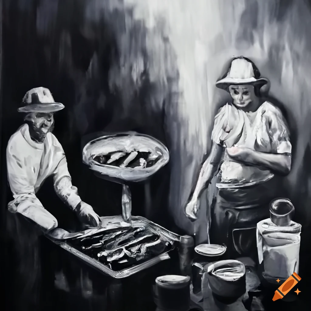 Barbecue grill with sizzling food