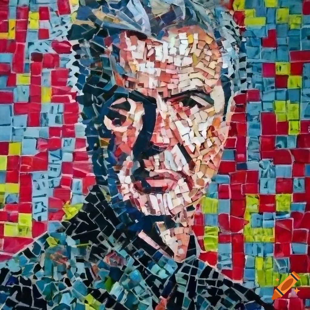 Portrait of David Byrne in mosaic acrylic