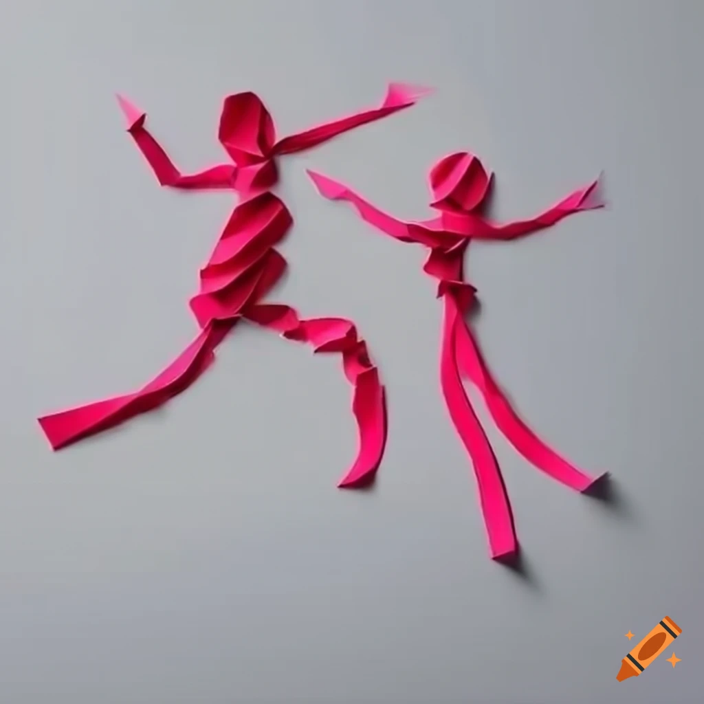 Paper man and woman dancing gracefully with white paper background