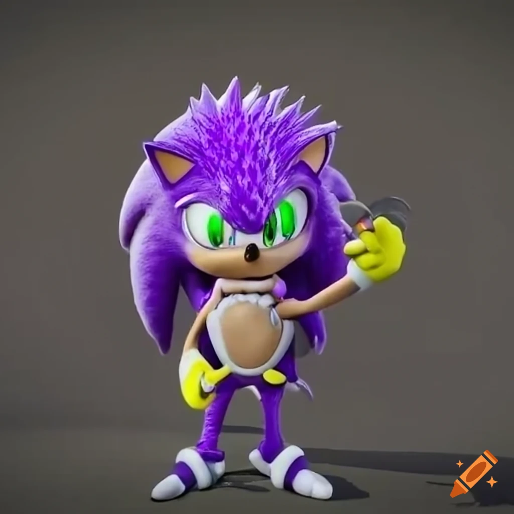 Purple hedgehog with white skin and yellow gloves