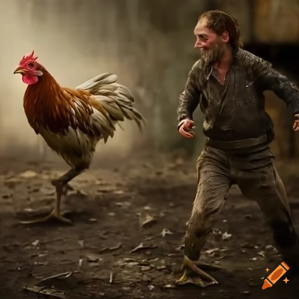 Rick Grimes chasing chickens
