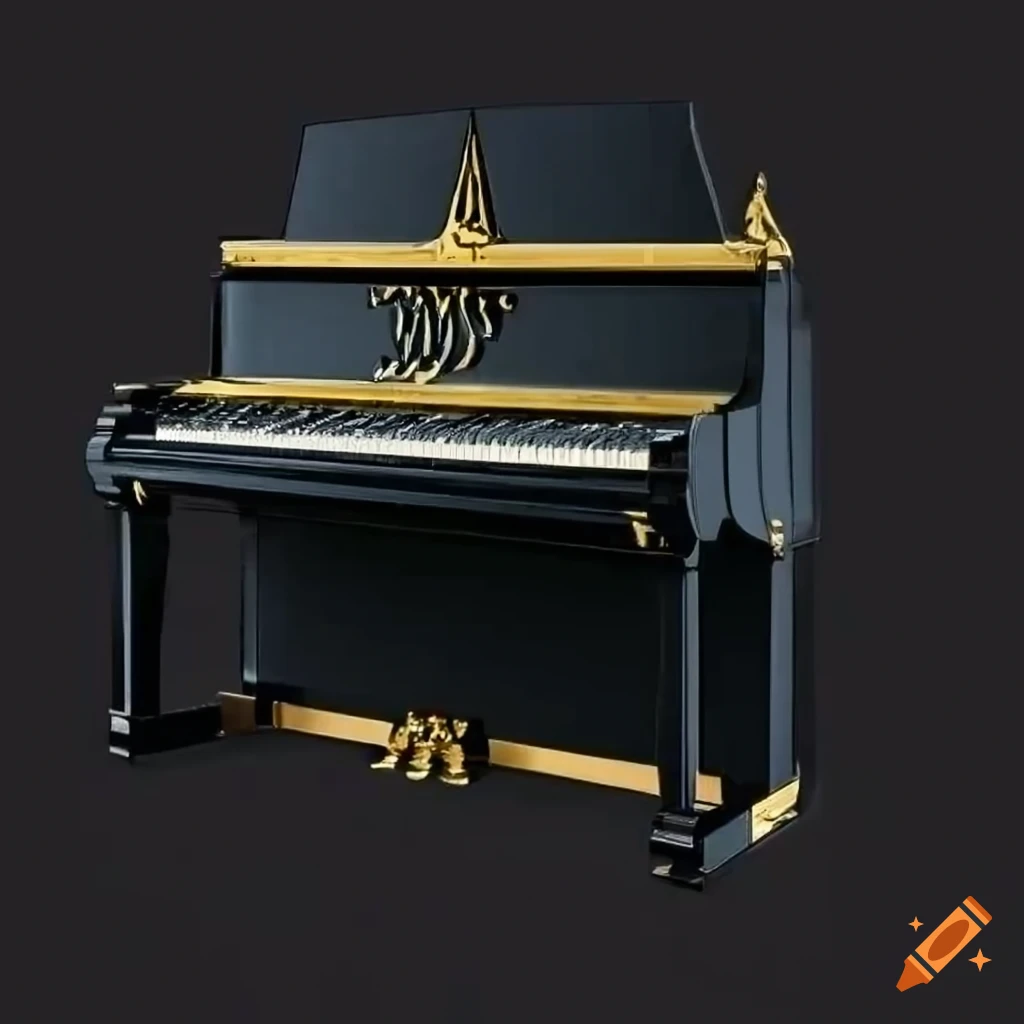 Golden grand piano in black art deco style