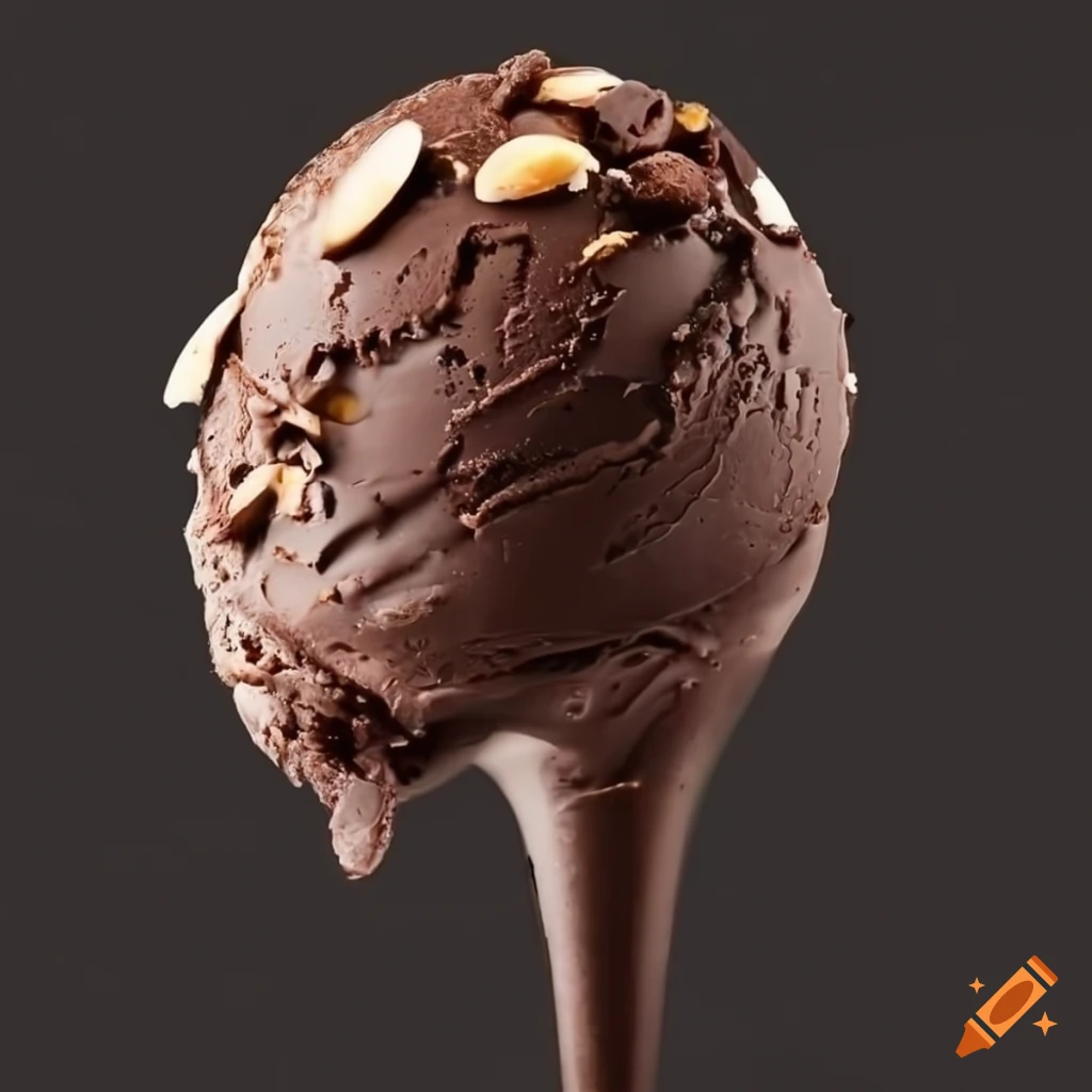 Dark chocolate ice cream with almond and chocolate drips