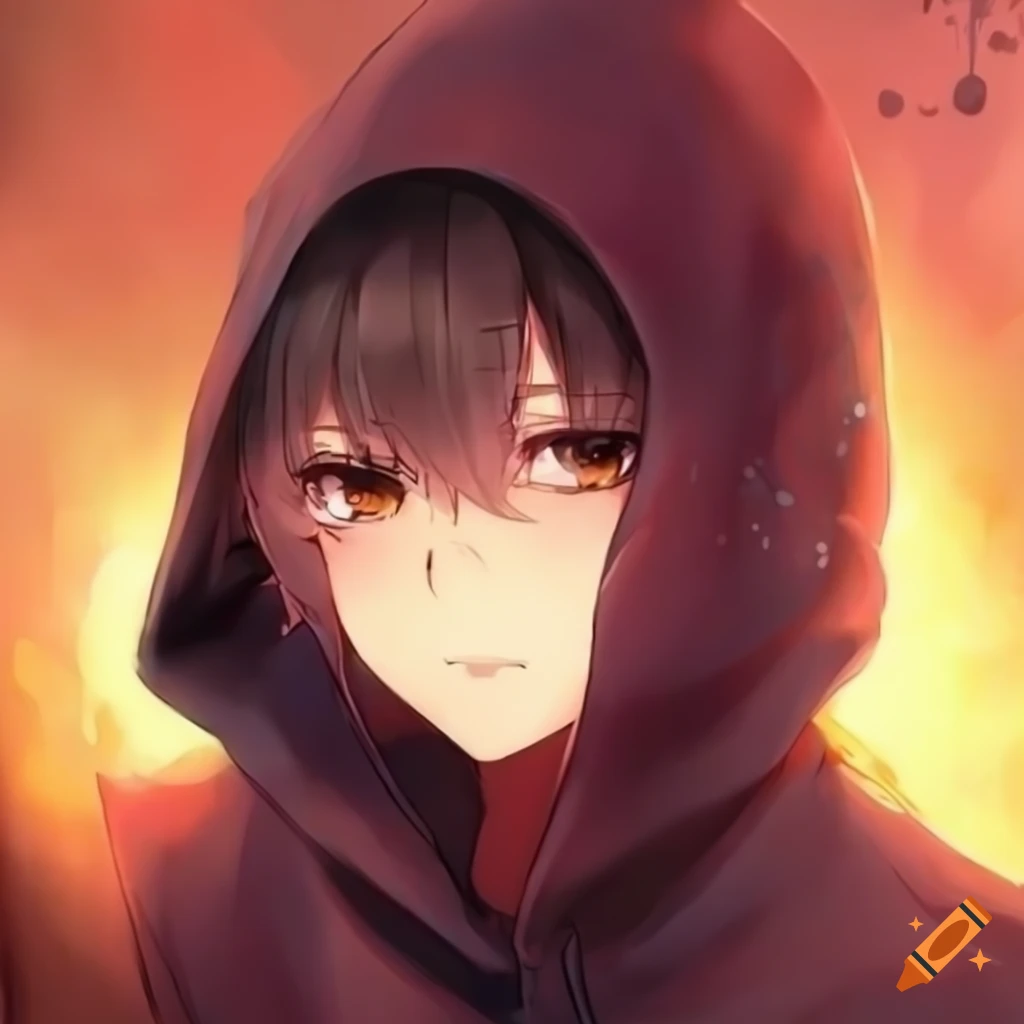 Anime boy with hoodie and brown eyes on Craiyon