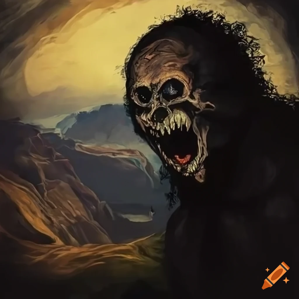 Ghoul looking over canyon in Goya style artwork