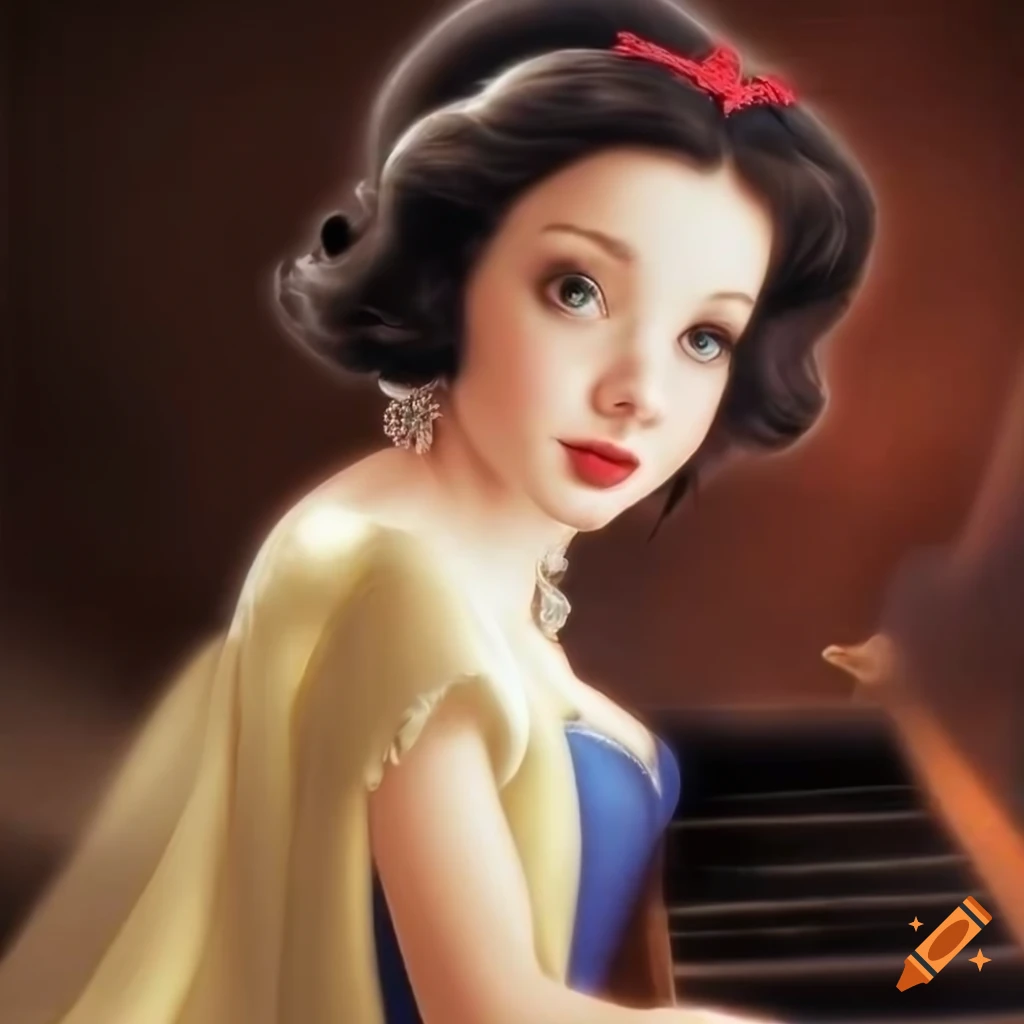 Snow white playing piano in an elegant and detailed portrait