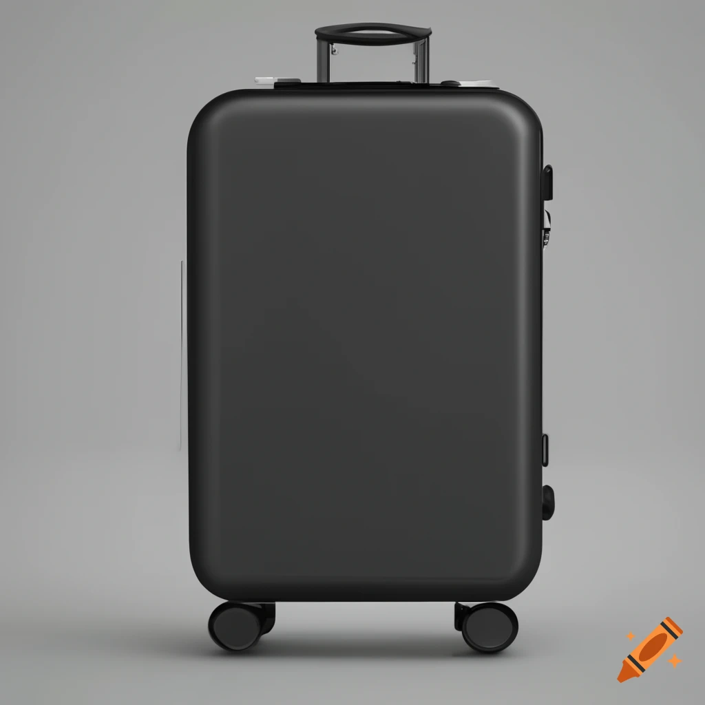 3D mockup of a sleek modern black smart suitcase with sensors and cameras