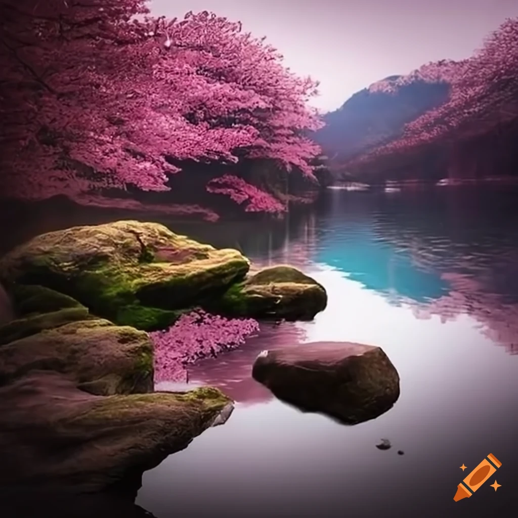 Japanese Cherry Trees by Saltwater Mountain Lake