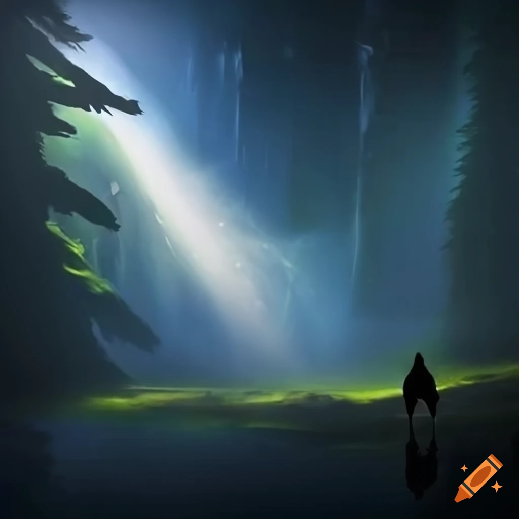 Mountain lake with god rays shining in the background