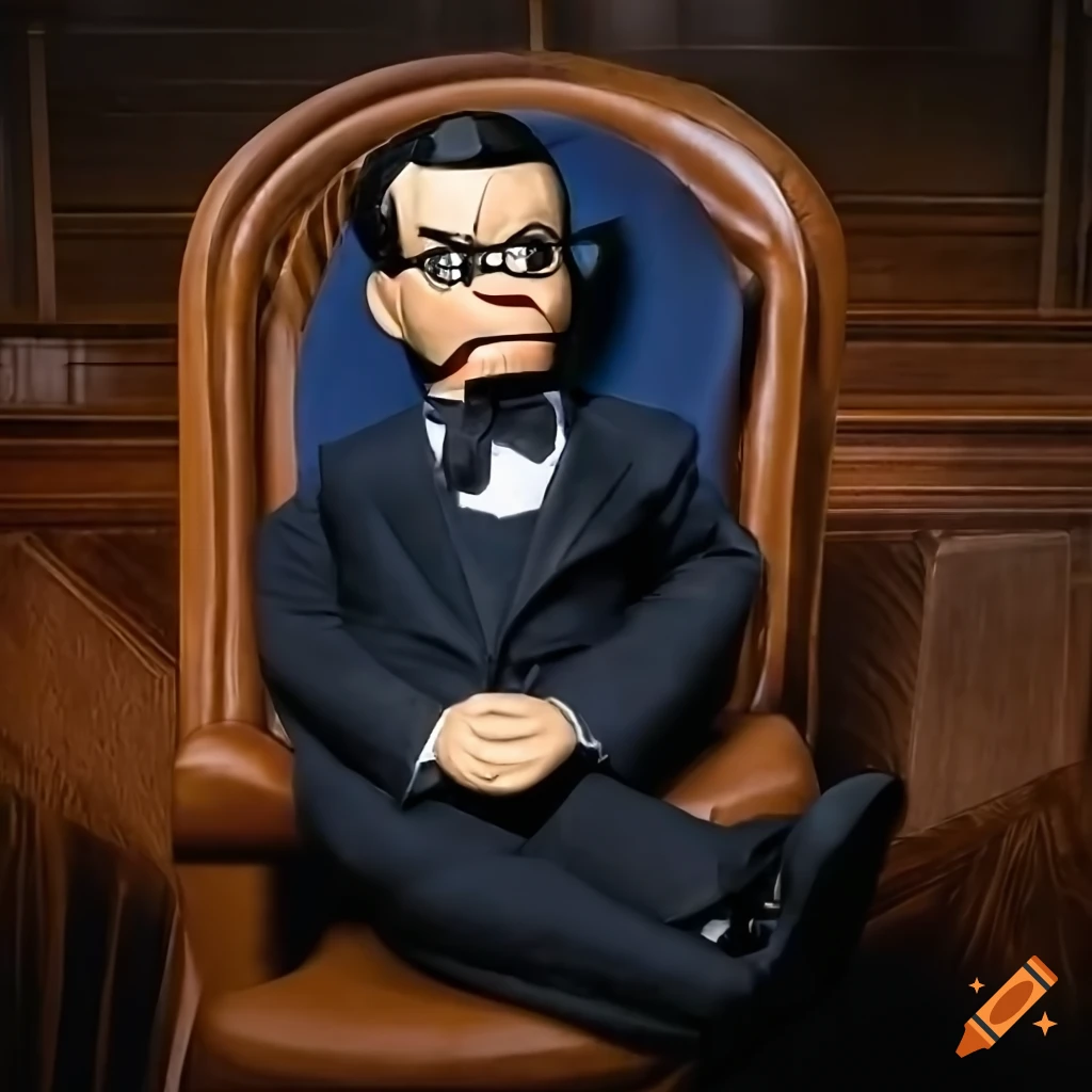 Ventriloquist dummy resembling rep. mike johnson with a cell phone