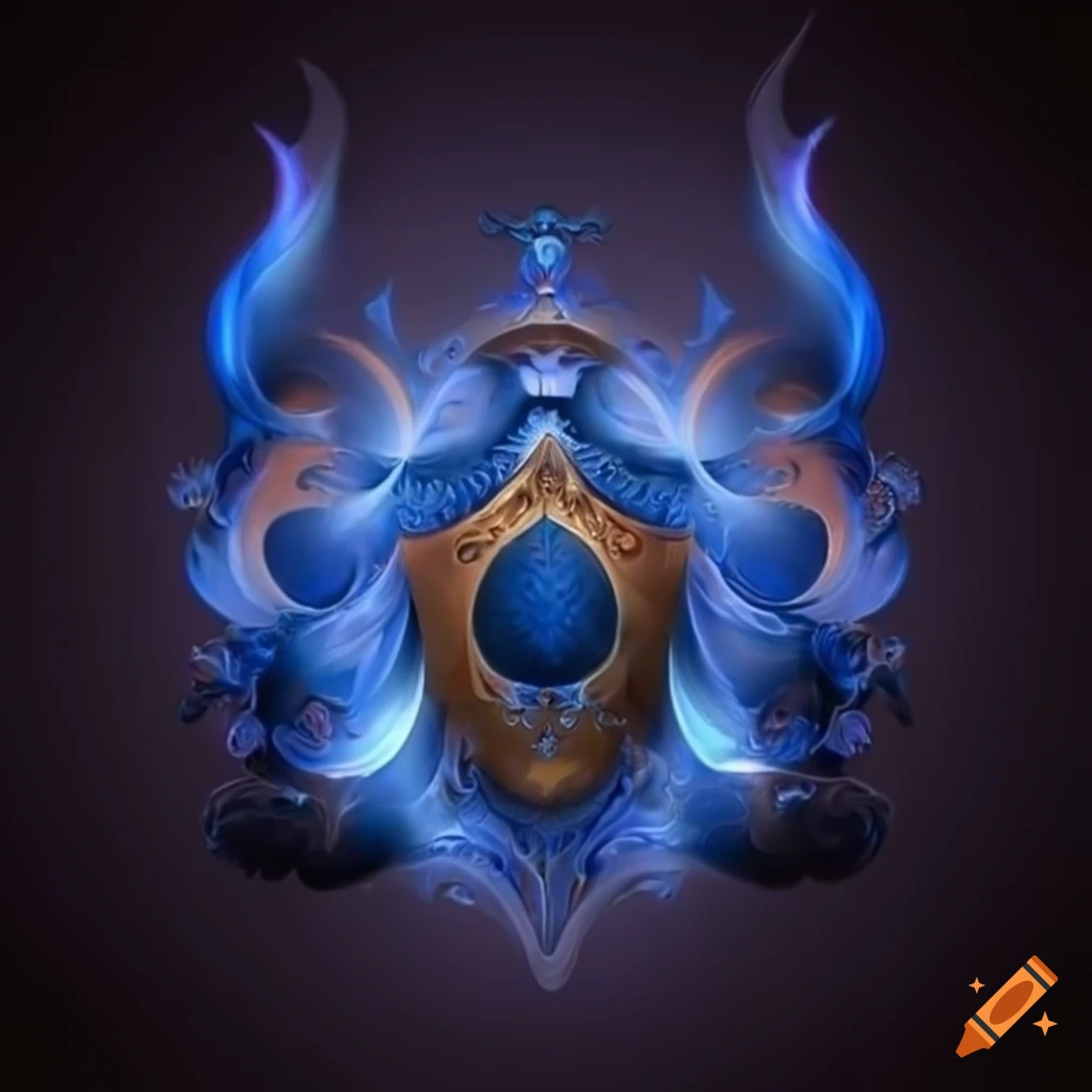 Luxurious crest with blue and fiery azure flame