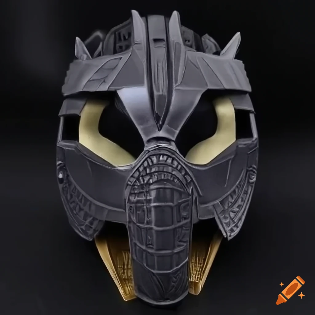 Industrial ritual sports helmet with Japanese Polynesian mask inspired by Bionicle and Evangelion