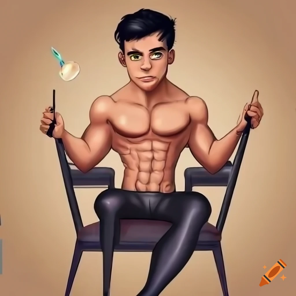 Cartoon of a handsome Italian man with a magic wand in black spandex pants