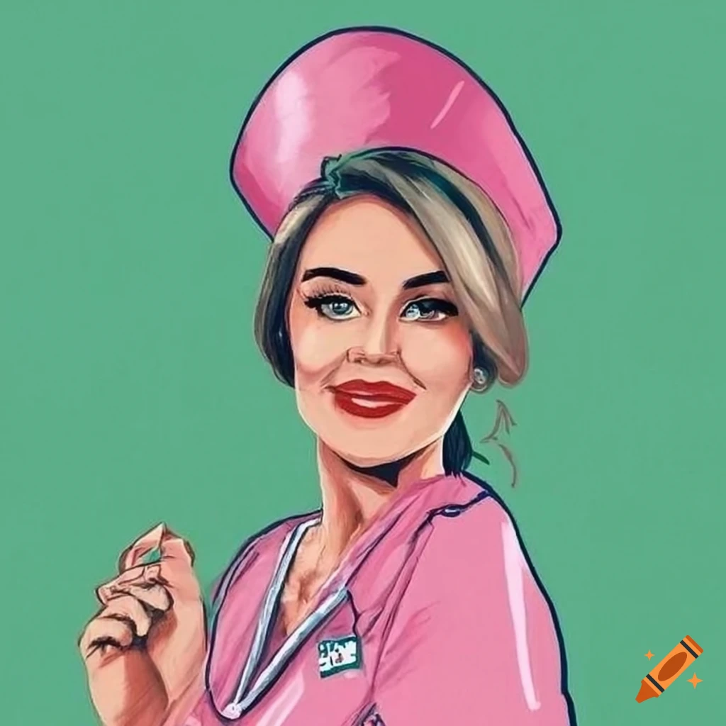 Nice Nurse in pink dress in Bribie style pop art