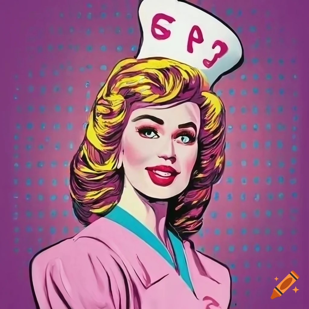 Nurse in pink dress with a pop art 80s style