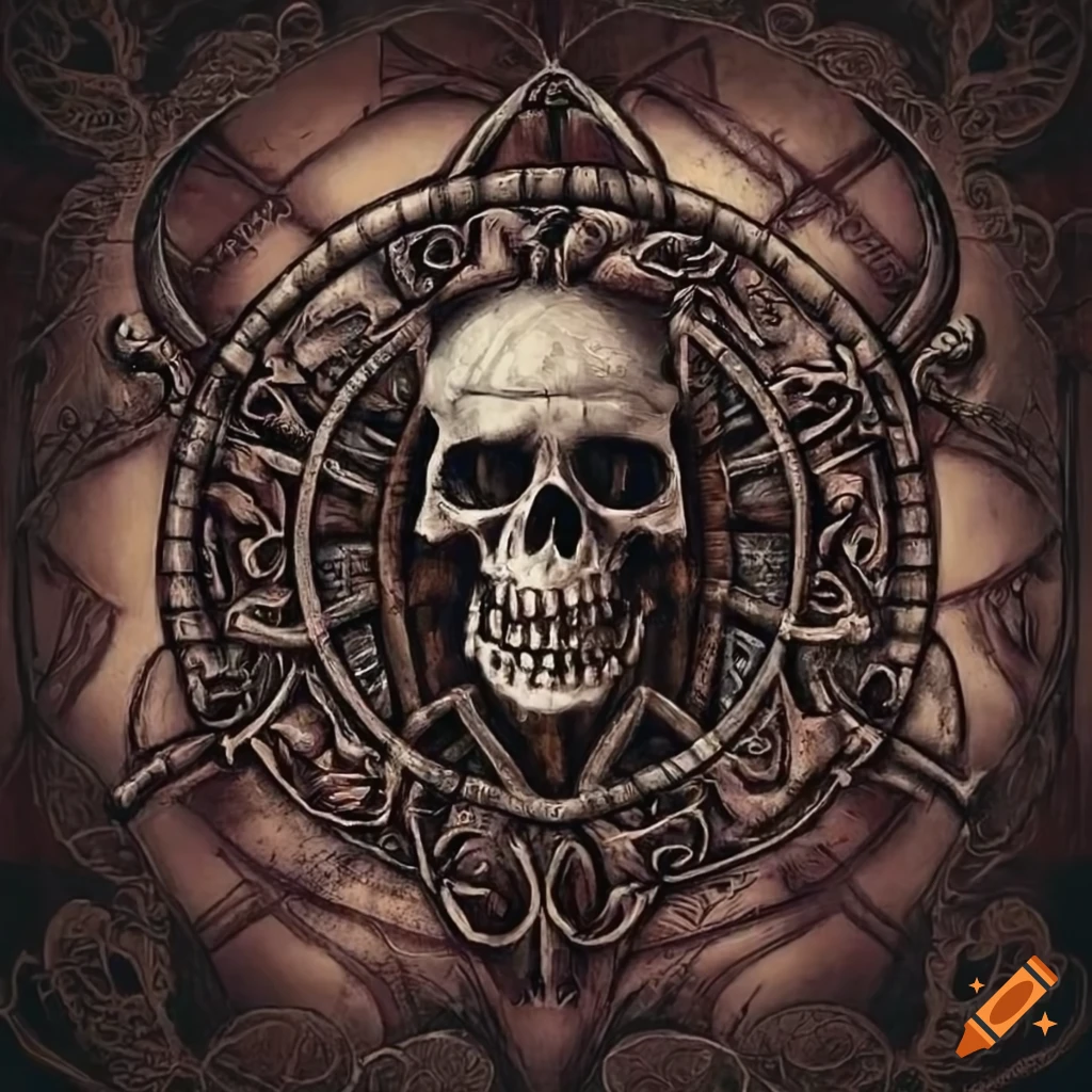 Distillery with skull and hops in a dark setting